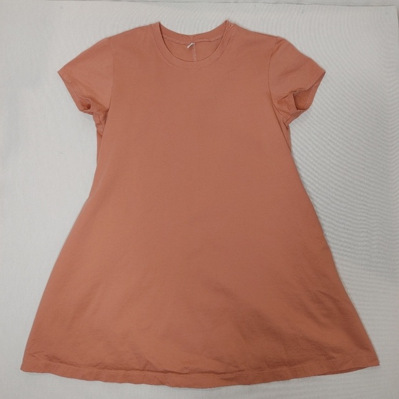 Uniqlo Crew Neck Tee Shirt Dress Cotton Short Sleeve‎ Pockets Trapeze Pink Small - Picture 2 of 8